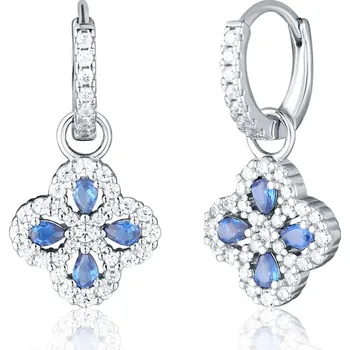 Náušnice Moonlit Visací stříbrné náušnice s květinovým motivem a modrými zirkony