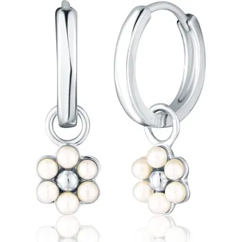 Náušnice Moonlit Stříbrné kruhové náušnice s perlami ve tvaru květu