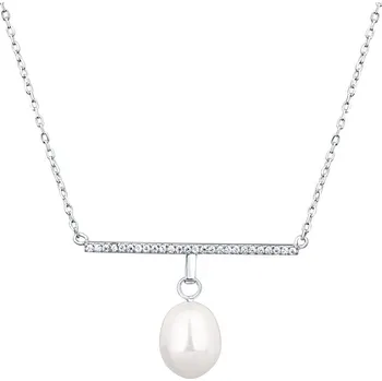 Náhrdelník Moonlit Moderní stříbrný náhrdelník s perlou a třpytivými zirkony