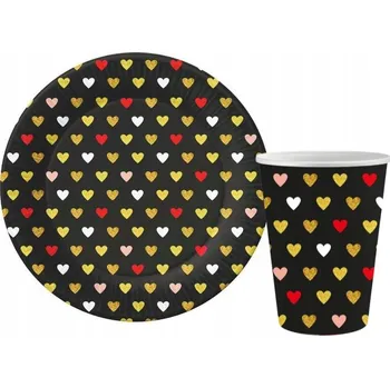 Sada nádobí SADA SRDÍČKA XOXO ČERNÉ TALÍŘKY HRNEČKY VALENTÝN NAROZENINY
