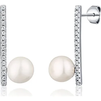 Náušnice Moonlit Stříbrné náušnice s elegantní bílou perlou a zirkony