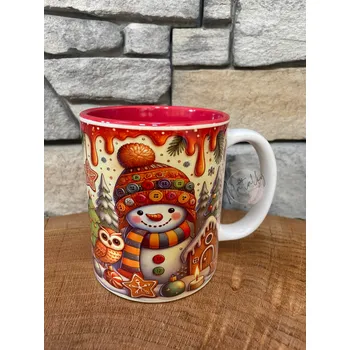 Keramický hrnek se sněhulákem pletená šála