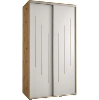 Šatní skříň Šatní skříň s posuvnými dveřmi DAVOS 8, 140cm | DUB Artisan / bílá / stříbrné