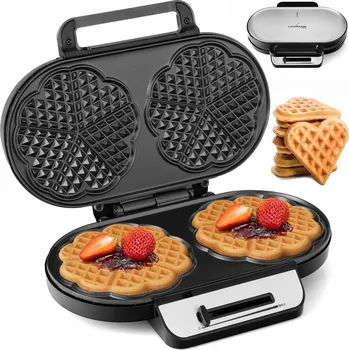 Vaflovač Lehmann Vaflovač VAFLOVAČ NA 2 DUŻE GOFRY SRDÍČKA 1200 W stříbrný