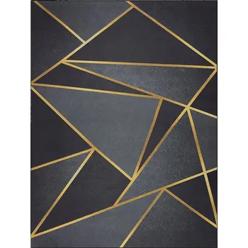 Koberec KOBEREC DO OBÝVACÍHO POKOJE KUCHYNĚ 300X200CM PROTISKLUZOVÝ PRATELNÝ ČERNÝ ZLATÝ LOFT