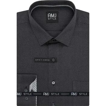 Pánská košile Pánská košile AMJ bavlněná, černá puntíkovaná, VDSR1429, dlouhý rukáv, slim fit, vel. 45