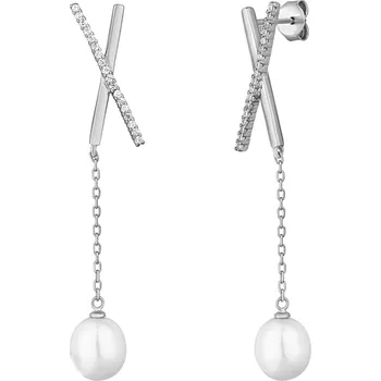 Náušnice Moonlit Elegantní visací náušnice se zirkony a perlami