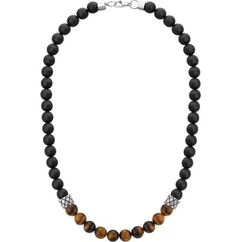 Náhrdelník Manoki Pánský korálkový náhrdelník Marco - 8 mm tygří oko a onyx X-NH1355/45 Hnědá 45 cm