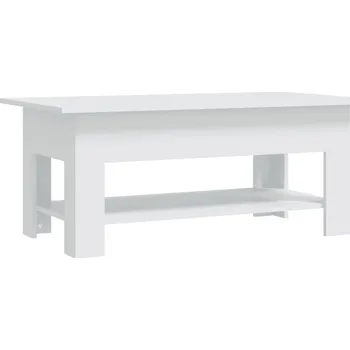 Konferenční stolek Bílý dvoupodlažní konferenční stolek z borovicového dřeva 102x55x42 cm