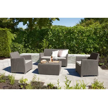 Zahradní sestava Zahradní set 1 + 3 CORONA — umělý ratan, kapučíno