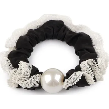 Ozdoba do vlasů Gumička do vlasů / náramek s perlou a krajkou, barva 2 černá