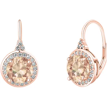 Náušnice Moonlit Luxusní visací stříbrné náušnice s hnědým zirkonem pozlacené rose