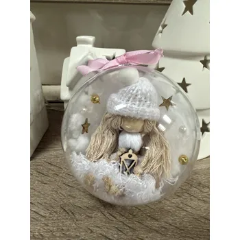 Vánoční dekorace Vánoční andělka v baňce III. 10 cm bílá