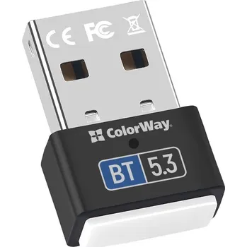 Bluetooth adaptér ColorWay Bluetooth 5.3 USB adaptér Adaptér, bezdrátový, Bluetooth 5.0, USB 2.0, až 3Mbps, A2DP, HSP, AVRCP, HID, ACC, SBC, černý CW-AD-BT53