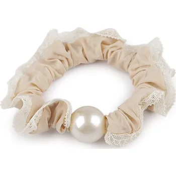 Náramek Gumička do vlasů / náramek s perlou a krajkou, malé, 1 béžová světlá