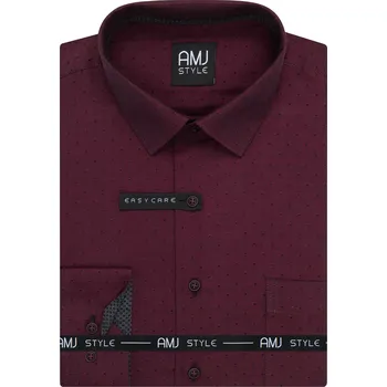Pánská košile Pánská košile AMJ bavlněná, vínová puntíkovaná, VDSR1426, dlouhý rukáv, slim fit, vel. 40