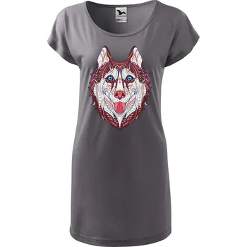 Dámské tričko DOBRÝ TRIKO Dámské tričko/šaty Hlava vlka Velikost: XL, Barva: Ocelová šedá