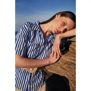 Dámská košile Dámská košile s kapsou pruhovaná MOODO - námořnická modrá Marisse modrá | bílá | krémová | vícebarevná | vícebarevná 2848605