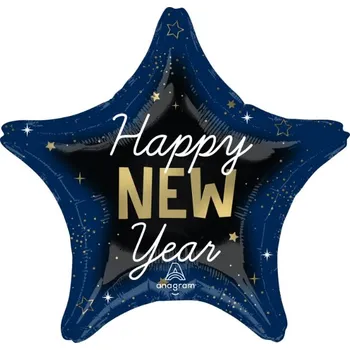 Fóliový balonek hvězda Happy New Year černo-modrý 43 cm