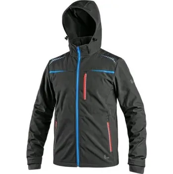 Pánská softshellová bunda CANIS Pánská softshellová bunda NORFOLK, černá s HV modro/červenými doplňky, Barva čierno-modrá, Velikost M