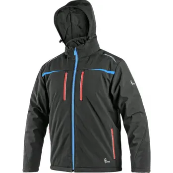 Pánská softshellová bunda CANIS Pánská zimní softshellová bunda NORFOLK, černá s HV modro/červenými doplňky, Barva čierno-modrá, Velikost XXL