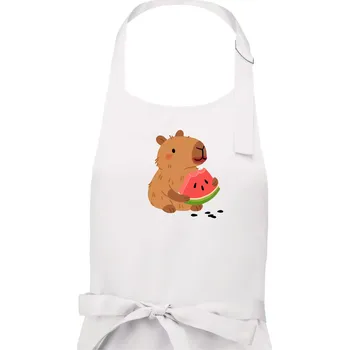Kuchyňská zástěra Kapybara s melounem - Dámská zástěra na vaření - Univerzální velikost ( Bílá )