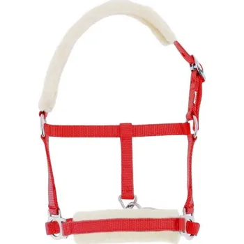Vybavení pro koně Ohlávka pro hříbata RIDING WORLD s beránkem červená