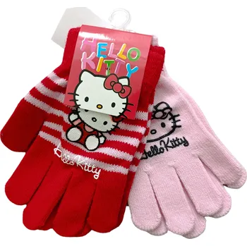 Rukavice Sun City Dívčí rukavice HELLO KITTY prstové přechodové Barva: Červená s růžovou