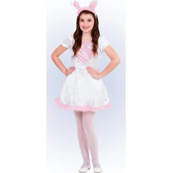 Karnevalový kostým Dívčí kostým králíček (šaty s ocasem, ouška) - Pro věk 8-10 let (140 cm)