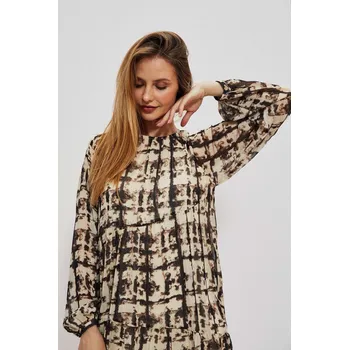 Dámské šaty šaty se vzorovaným potiskem a volánem Moodo černá | bílá | hnědá | krémová | vícebarevná | vícebarevná 2182753
