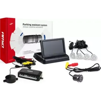 Parkovací asistent AMIO Parkovací asistent TFT02 4,3" s kamerou HD-308-LED 4-senzorové stříbrné
