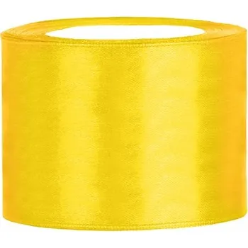 PartyDeco Stuha saténová žlutá 50 mm x 25 m - žluté saténové široké dekorační stuhy 5 cm x 25 m na svatební aranžmá, mašle, dekorace