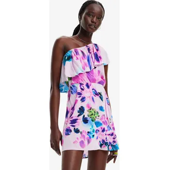 Oblečení a móda Růžové květované šaty na jedno rameno Desigual Jan-Lacroix - Dámské DESIGUAL modrá | bílá | růžová | fuchsiová | fialová | vícebarevná 2273030