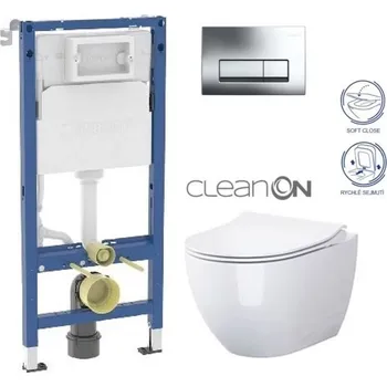 WC sada GEBERIT DuofixBasic s chromovým tlačítkem DELTA51 + WC CERSANIT ZEN CLEANON + SEDÁTKO 458.103.00.2 HA1