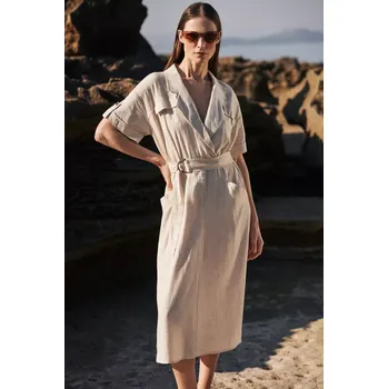 Dámské šaty Dámské košilové šaty plátěné MOODO - béžové Moodo krémová 2848578