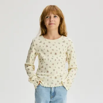 Reserved - Žebrované tričko s květinami - tělová - 358FT-02X - 358FT-02X-164