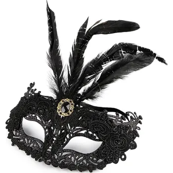 Karnevalová maska Karnevalová maska - škraboška krajková s peřím - 8596475690904