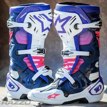 Moto obuv Boty na motokros Alpinestars TECH 10 White Violet Navy Blue Pink Flo 9 US