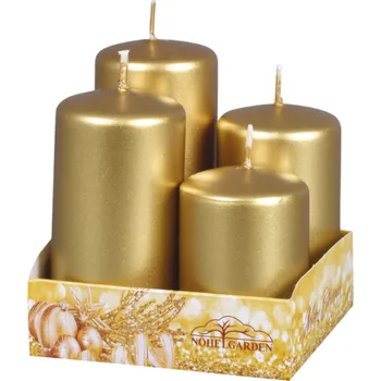 Svíčka Maják Svíčky adventní STUPŇOVITÉ zlatá metal lesk d4x6/7/8/9cm 4ks