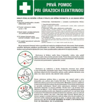 Nová práca, s.r.o. Bezpečnostní tabulka - První pomoc při úrazu elektřinou