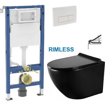 WC sada GEBERIT DuofixBasic s bílým tlačítkem DELTA51 + WC MEXEN LENA ČERNÁ Rimless + SEDÁTKO 458.103.00.2 51BI ME01