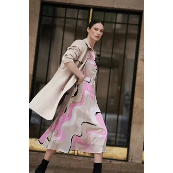 Dámské šaty Dámské vzorované midi šaty MOODO - béžové Moodo černá | bílá | krémová | růžová | fuchsiová | vícebarevná 2710535