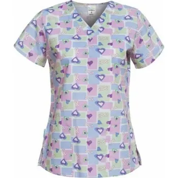 Zdravotnický oděv ABTEX s.r.o. Dámská halena BAMBINA, fialová srdíčka (DOPRODEJ), Barva Fialové srdiečka, Velikost XXL