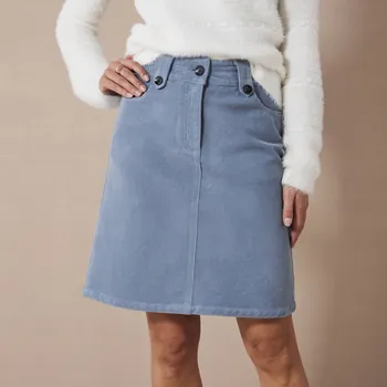 Dámská sukně Rozšířená manšestrová sukně modrošedá 46