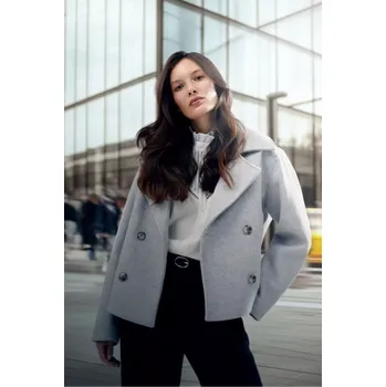 Dámský kabát Dvouřadý krátký šedý kabát Marisse černá | bílá | šedá | vícebarevná | vícebarevná 2955129