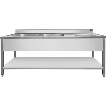 Nerezový dřez DASgastro Nerezový mycí stůl PREMIUM se dvěma dřezy vlevo, spodní policí a zadním lemem 1,6 m