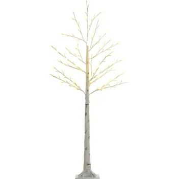 Vánoční dekorace HOMCOM Strom se světly 150 cm bříza se 120 teplými bílými LED diodami, 3 úrovně jasu, umělá bříza na párty, svatby a Vánoce IP44 | Aosom.de