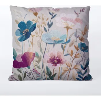 Povlak na polštář 45x45 nepromokavý polyester vyšívané luční květiny