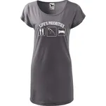 DOBRÝ TRIKO Dámské tričko/šaty Životní priority rybáře Velikost: L, Barva: Ocelová šedá
