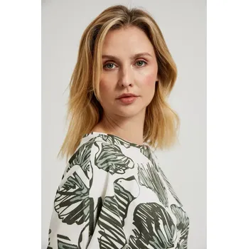 Dámské tričko s tropickým potiskem MOODO - olivová Marisse bílá | šedá | tyrkysová | kaki | zelená | světle zelená | vícebarevná 2946768